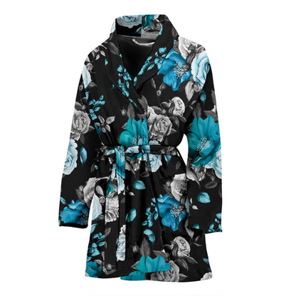 Rose Pattern Print Design A02 Women Bathrobe