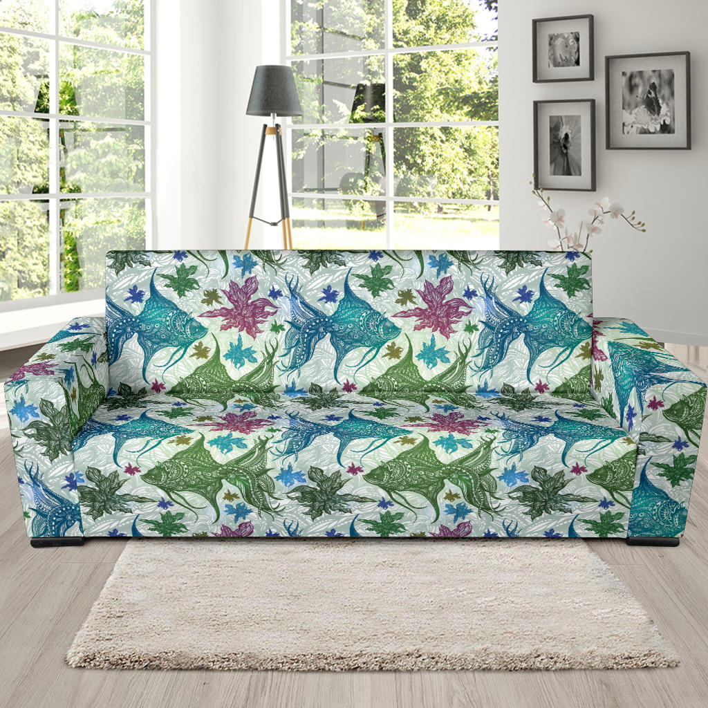 Angelfish Tribal Pattern Print Design 01 Sofa Slipcover