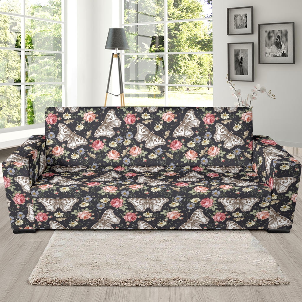 Butterfly Flower Pattern Print Design 07 Sofa Slipcover