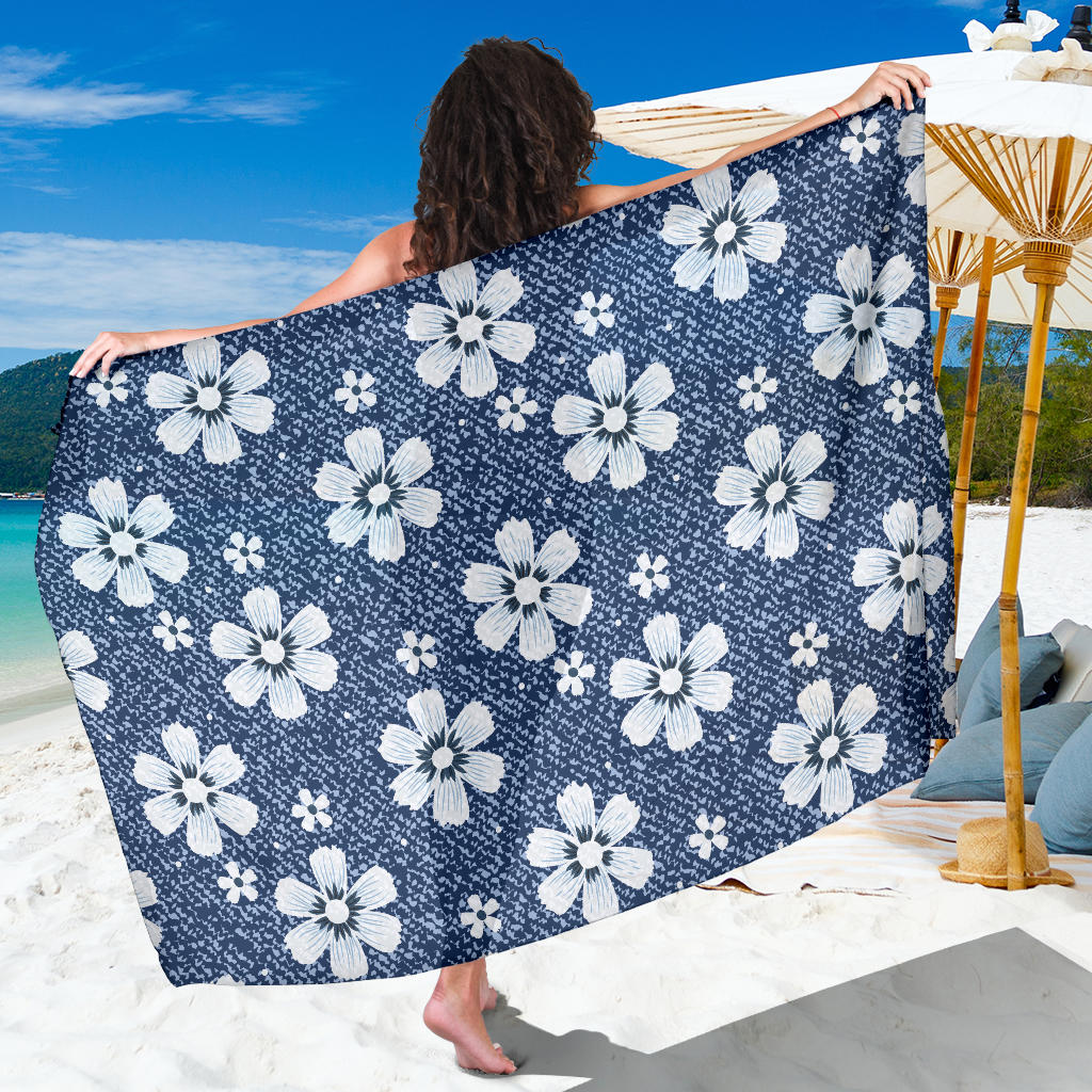 Jean Flower Pattern Print Design 03 Sarong Pareo Wrap