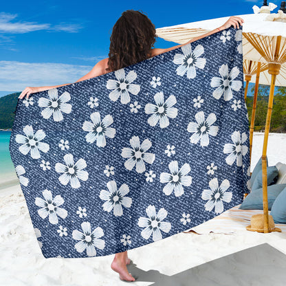Jean Flower Pattern Print Design 03 Sarong Pareo Wrap