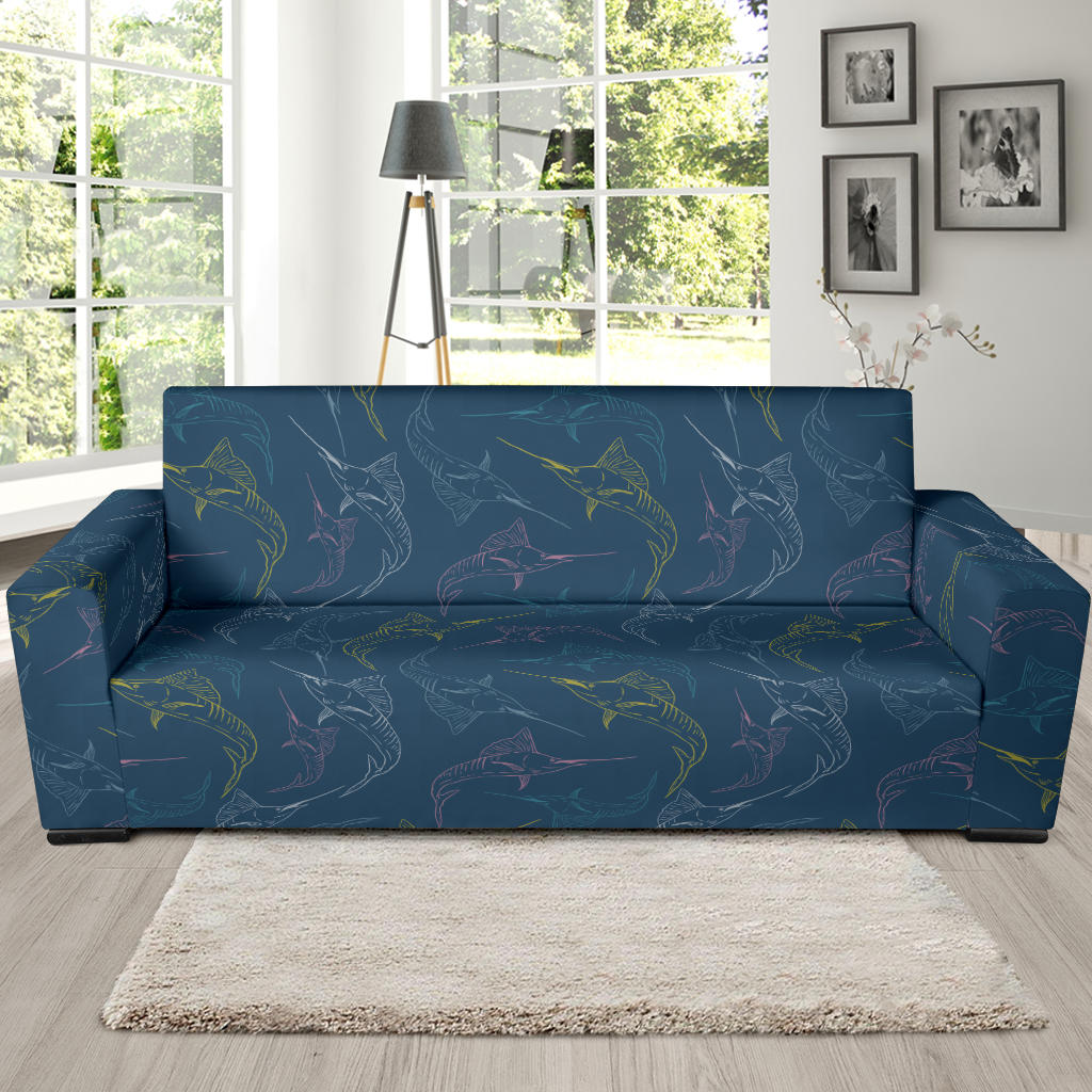 Swordfish Pattern Print Design 02 Sofa Slipcover