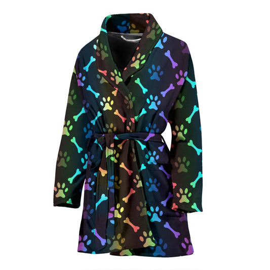 Paw Rainbow Pattern Print Design A01 Women Bathrobe