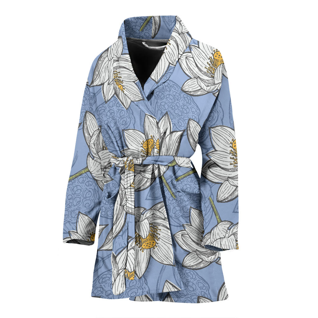 Lotus Pattern Print Design 04 Women Bathrobe