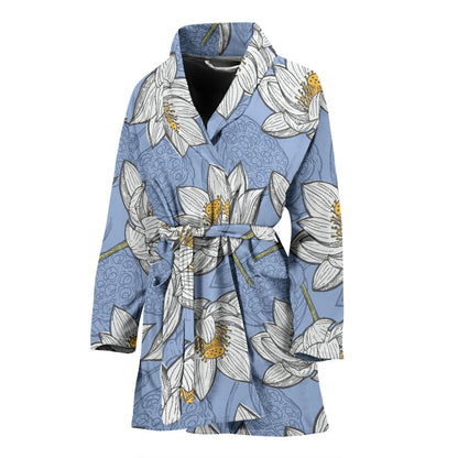 Lotus Pattern Print Design 04 Women Bathrobe
