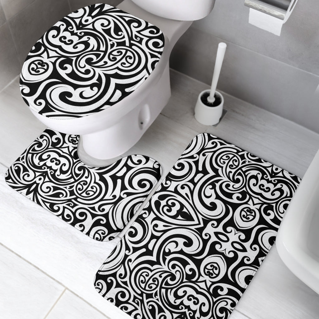 Polynesian Tattoo Pattern Bathroom Mat Set
