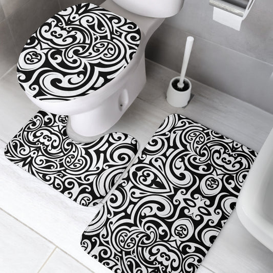 Polynesian Tattoo Pattern Bathroom Mat Set