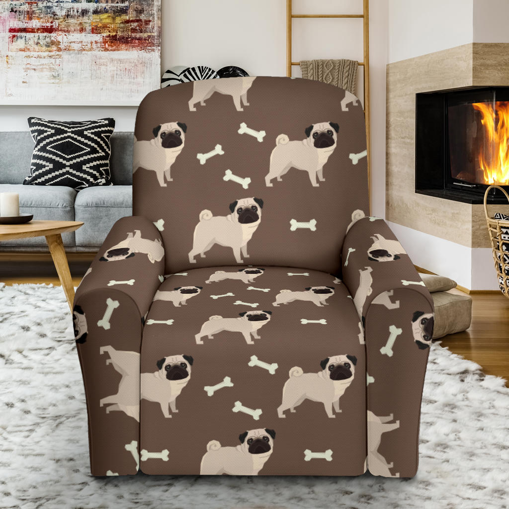 Pug Pattern Print Design A02 Recliner Slipcover with Pocket