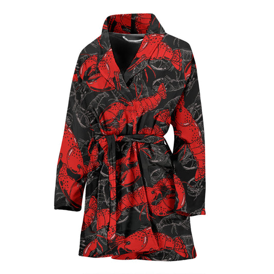 Lobster Pattern Print Design 04 Women Bathrobe