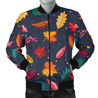 Elm Leave Colorful Print Pattern Men Bomber Jacket