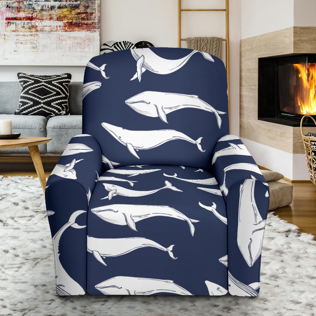Whale Print Design LKS308 Recliner Slipcover with Pocket