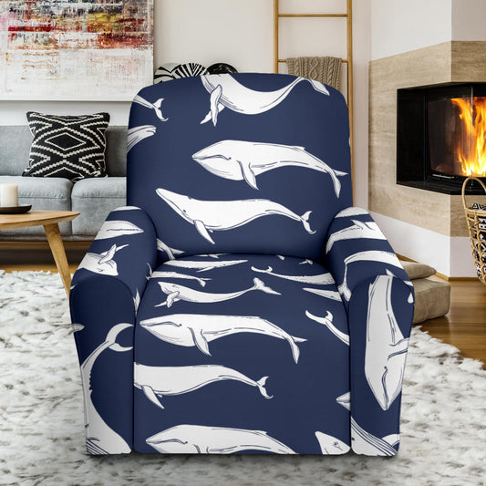 Whale Print Design LKS308 Recliner Slipcover with Pocket