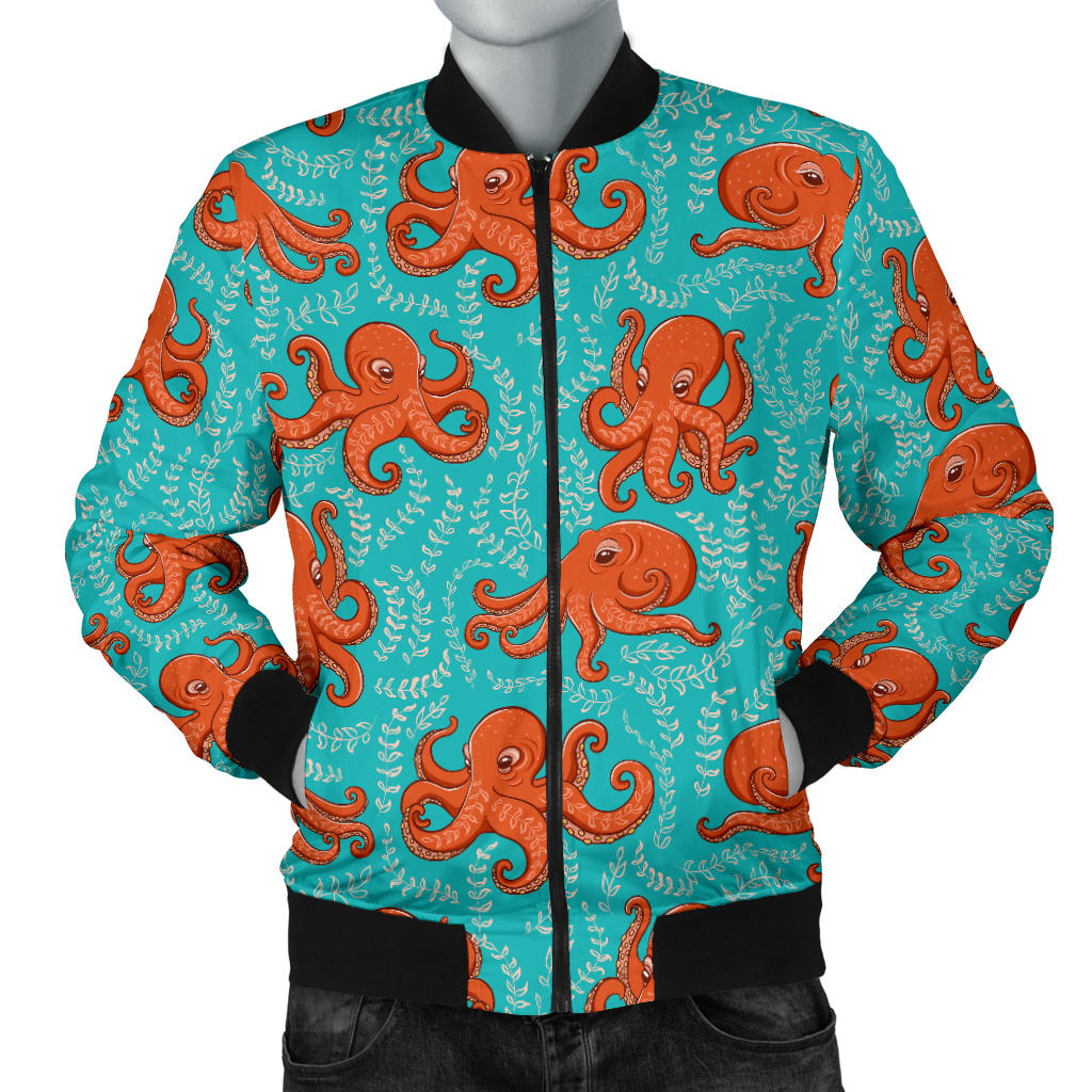 Octopus Cartoon Design Print Themed Men Bomber Jacket