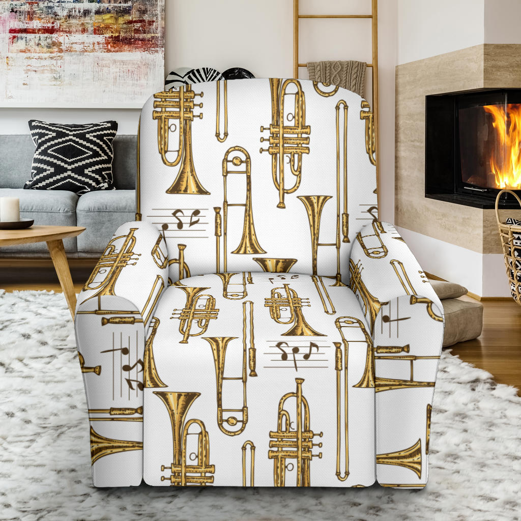 Trombone Pattern Print Design 04 Recliner Slipcover with Pocket