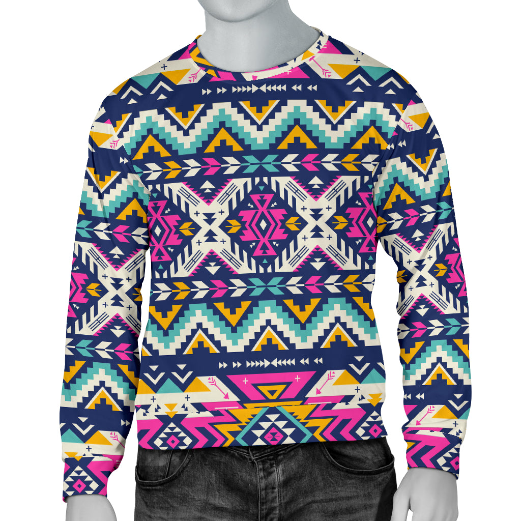 Aztec Pink Geometric Print Pattern Men Long Sleeve Sweatshirt