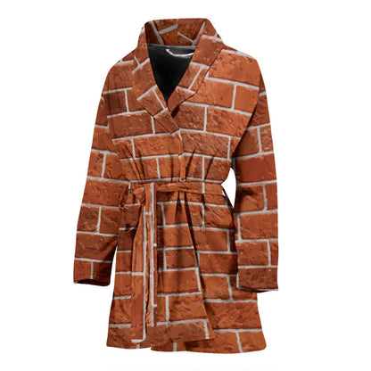 Brick Brown Pattern Print Design 02 Women Bathrobe