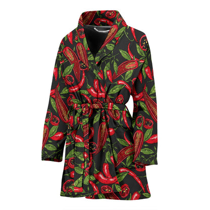 Chilli Pepper Pattern Print Design 02 Women Bathrobe