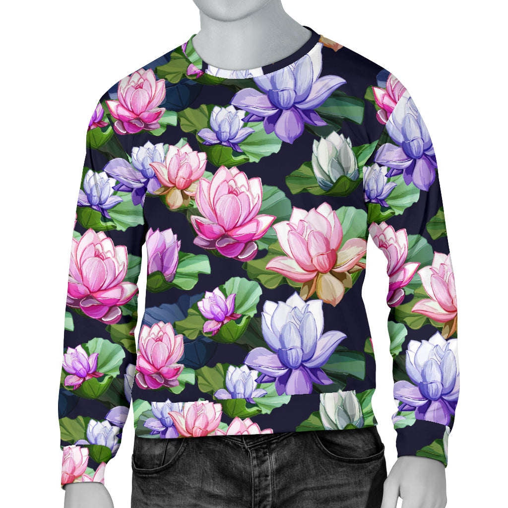 Lotus Flower Print Design Men Long Sleeve Sweatshirt