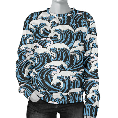 Surf Wave Pattern Print Women Long Sleeve Sweatshirt