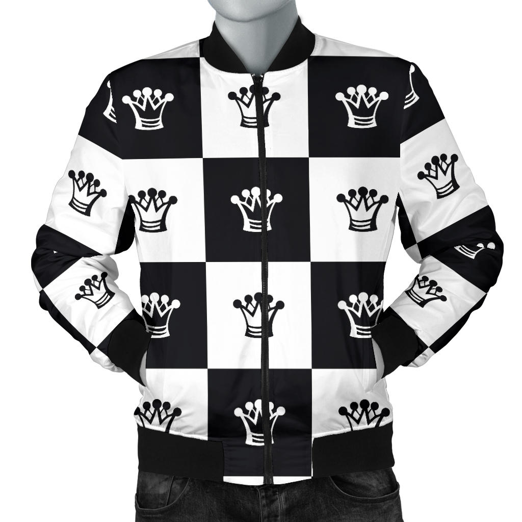 Checkered Flag Crown Pattern Men Bomber Jacket