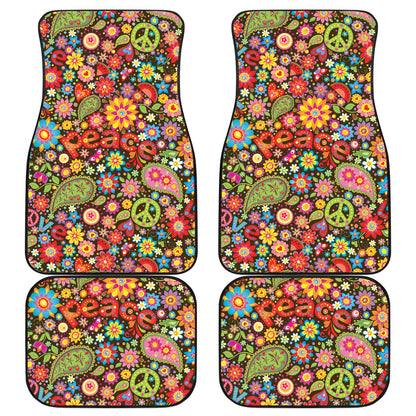 Flower Power Peace Paisley Themed Print Car Floor Mats Front Back