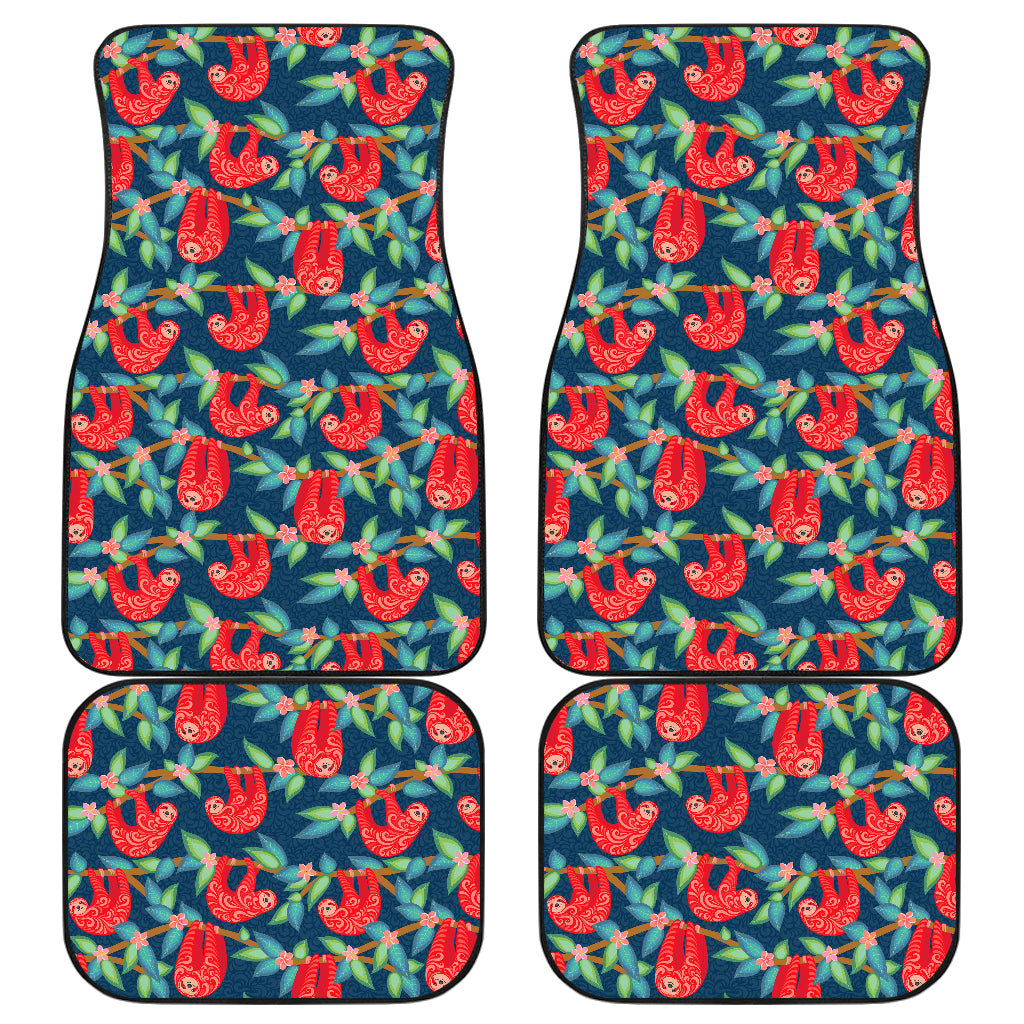 Sloth Red Design Themed Print Car Floor Mats Front Back
