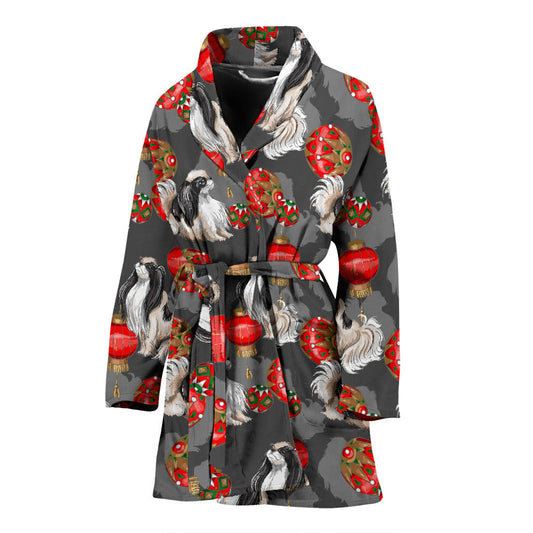 Japanese Chin Pattern Print Design 02 Women Bathrobe