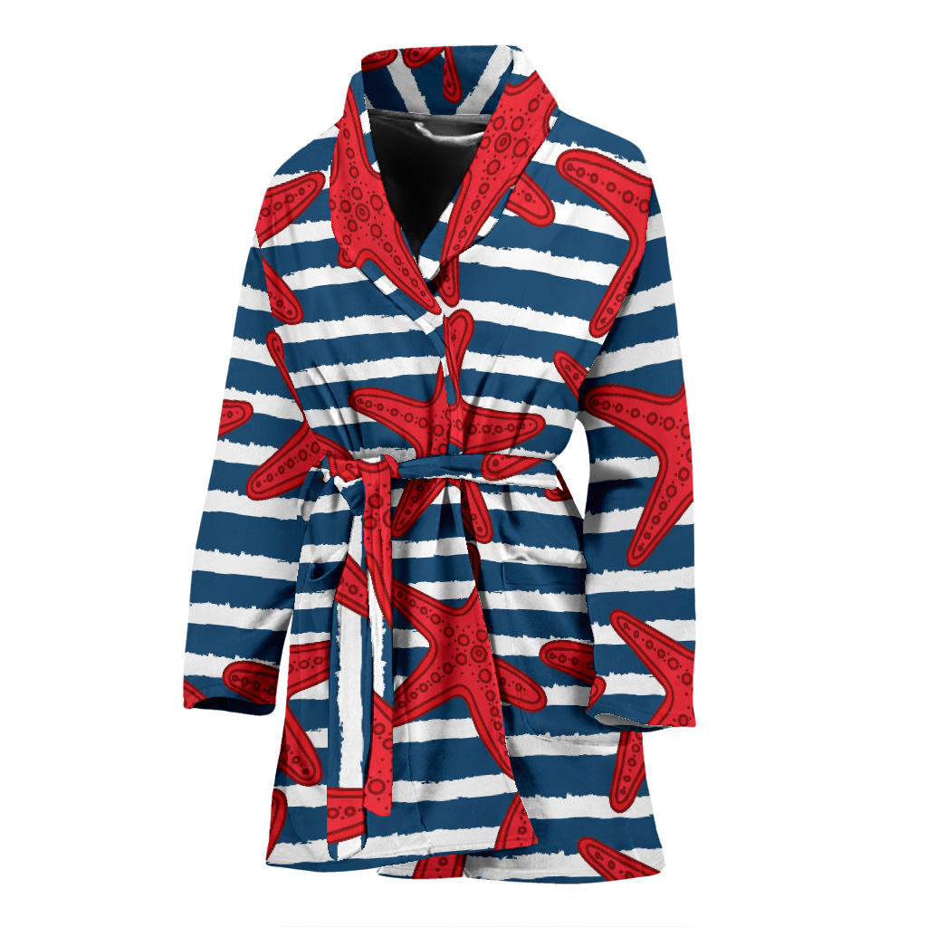 Starfish Red Pattern Print Design 02 Women Bathrobe