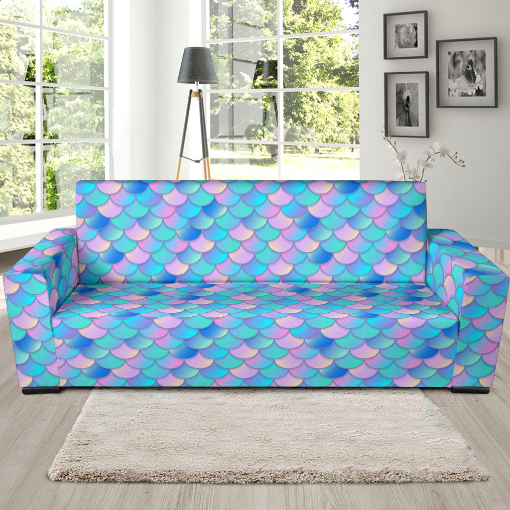 Mermaid Scales Pastel Pattern Print Design 07 Sofa Slipcover