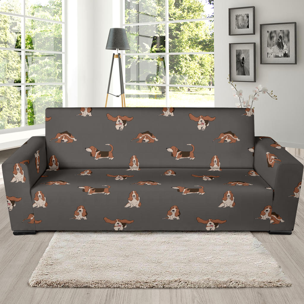 Basset Hound Pattern Print Design 03 Sofa Slipcover