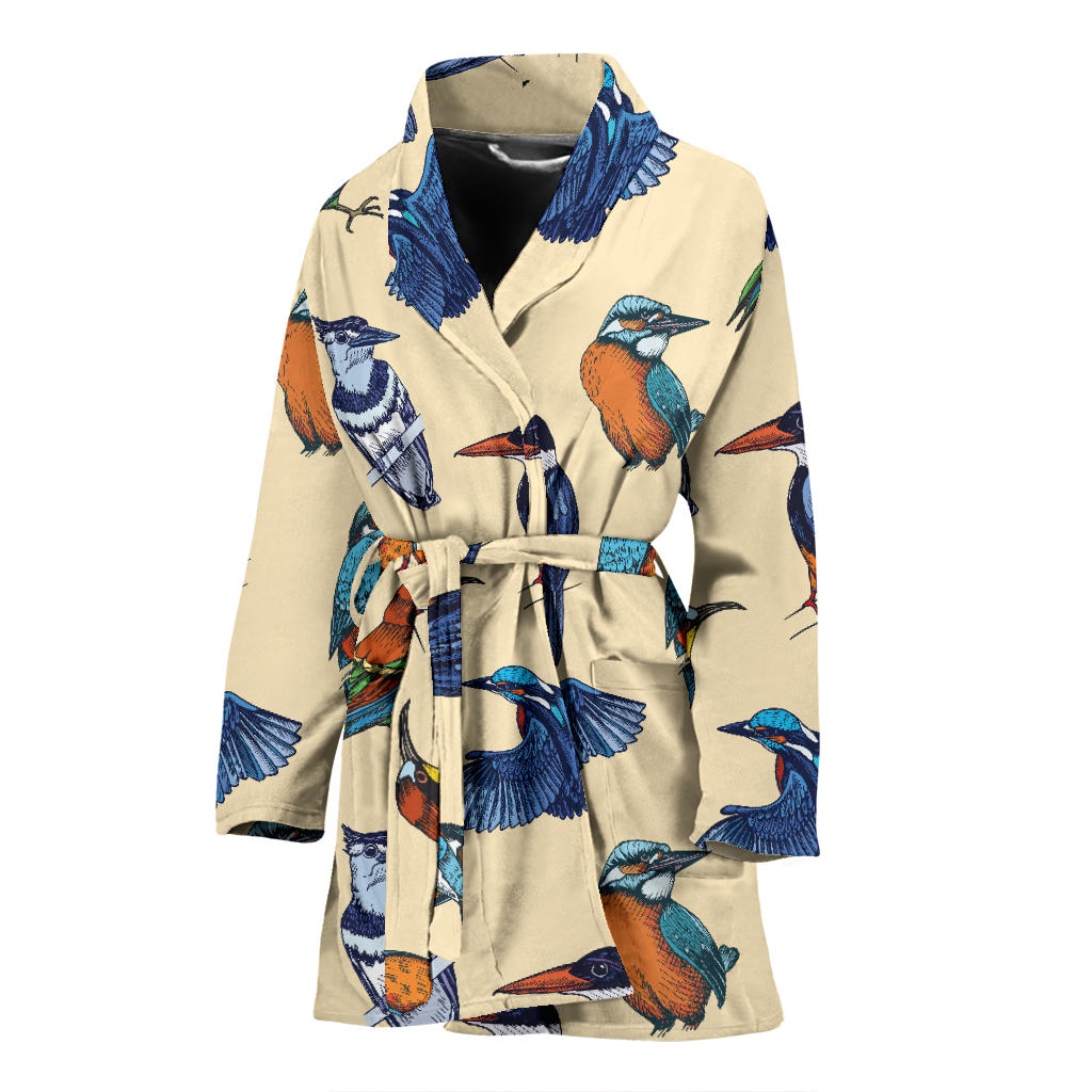 Kingfisher Bird Pattern Print Design 04 Women Bathrobe
