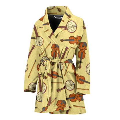 Banjo Violin Pattern Print Design 01 Women Bathrobe