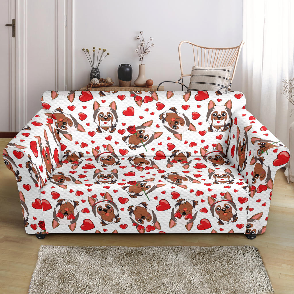 Silky Terriers Heart Print Design LKS302 Loveseat Couch Slipcover