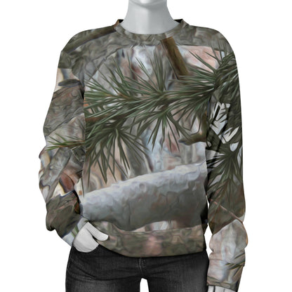 Camo Realistic Tree Forest Pattern Women Long Sleeve Sweatshirt