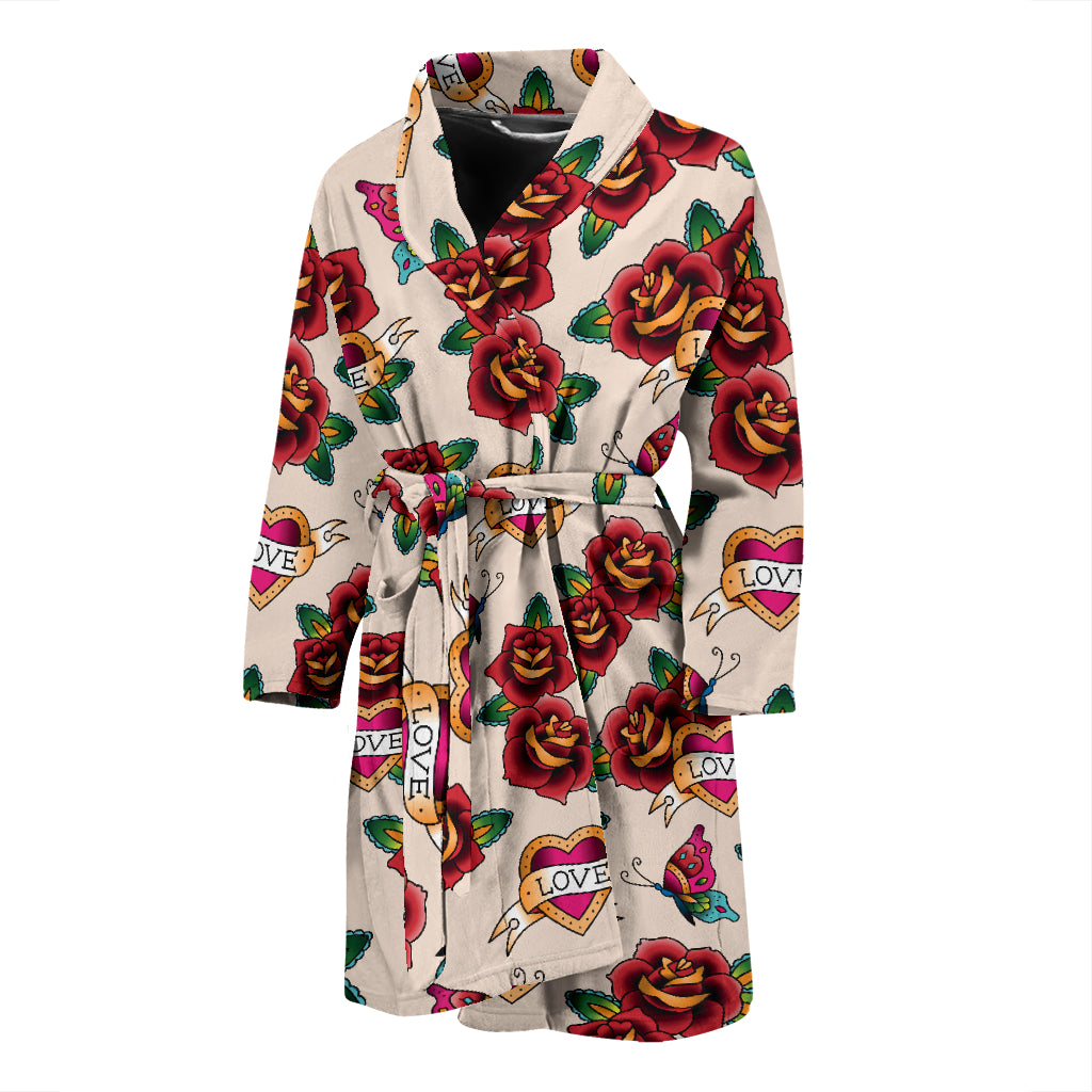 Tattoo Rose Print Design LKS302 Men Bathrobe