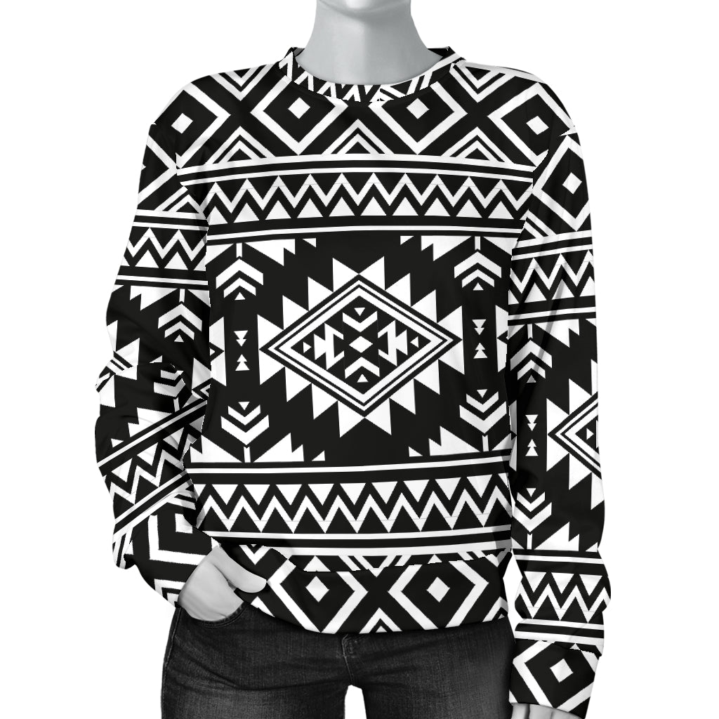Aztec Black White Print Pattern Women Long Sleeve Sweatshirt