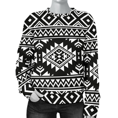 Aztec Black White Print Pattern Women Long Sleeve Sweatshirt
