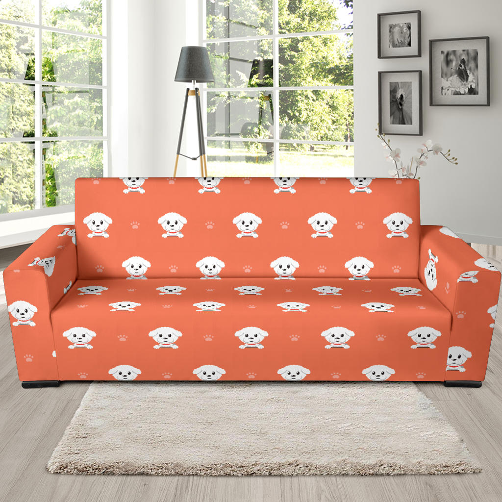 Bichons Frise Pattern Print Design 02 Sofa Slipcover