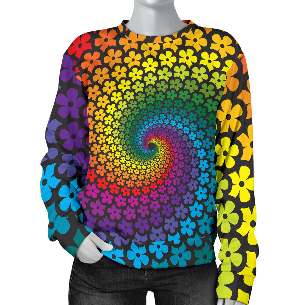 Flower Power Rainbow Spiral Print Women Long Sleeve Sweatshirt