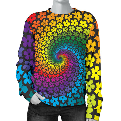 Flower Power Rainbow Spiral Print Women Long Sleeve Sweatshirt