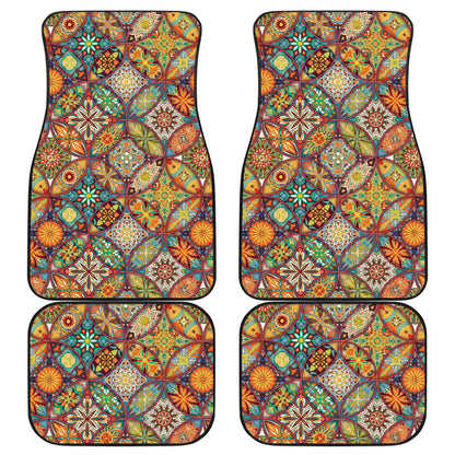 Mandala Flower Themed Design Print Car Floor Mats Front Back