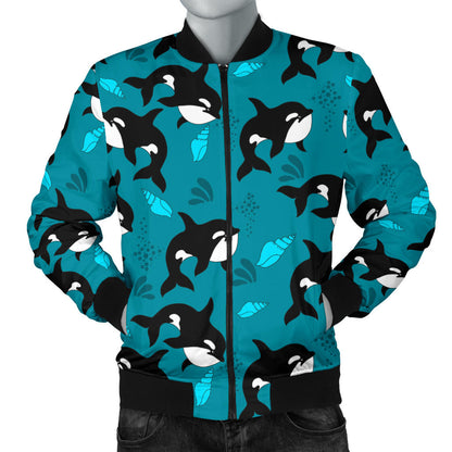 Whale Sea Design Themed Print Men Bomber Jacket