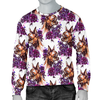 Chihuahua Purple Floral Men Long Sleeve Sweatshirt