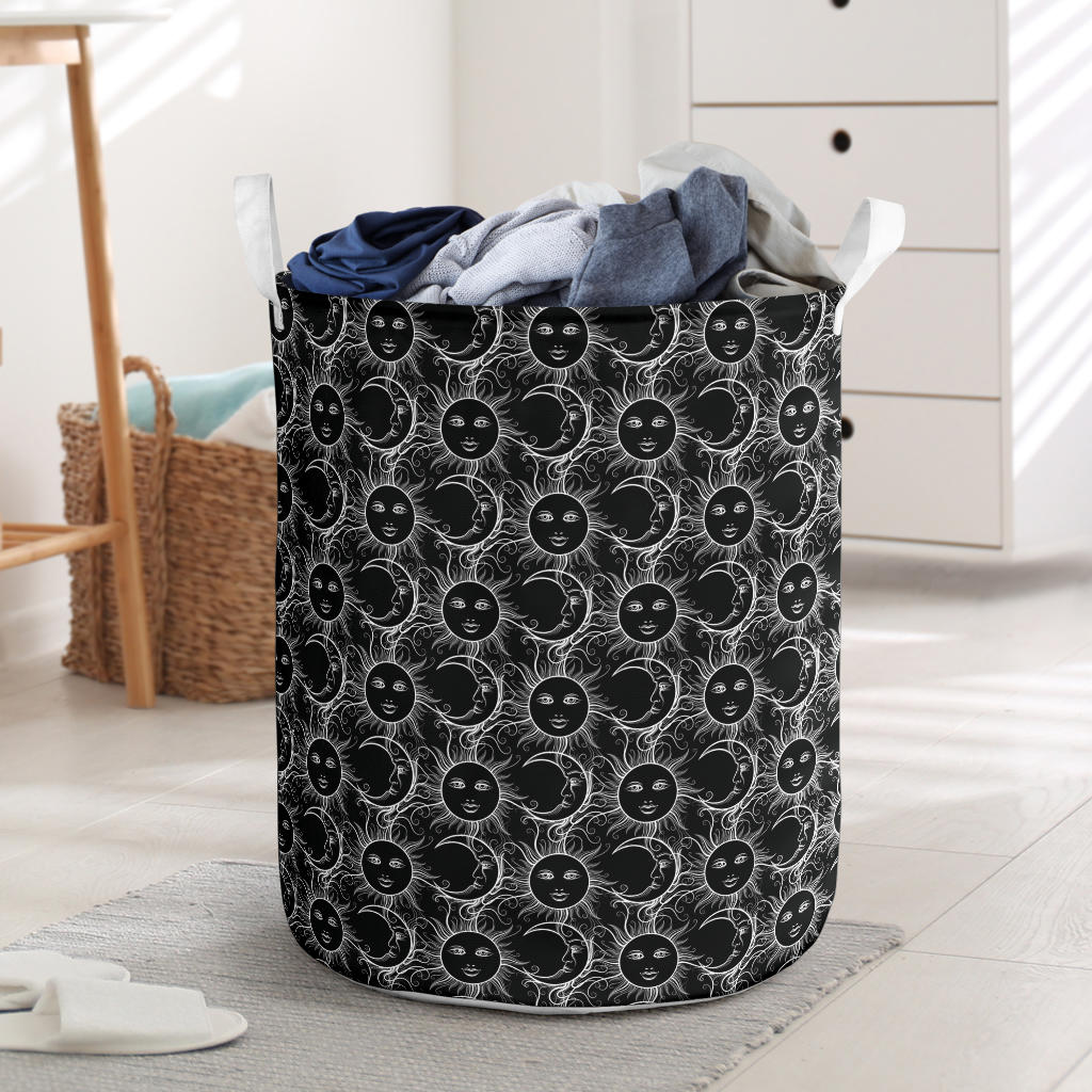 Sun Moon White Design Themed Print Laundry Basket