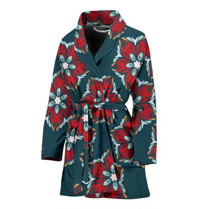 Poinsettia Pattern Print Design A03 Women Bathrobe