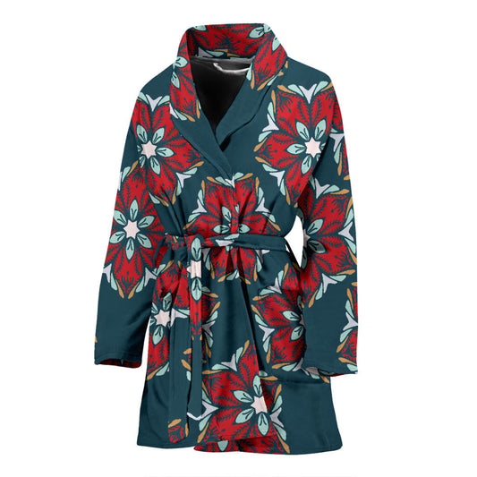 Poinsettia Pattern Print Design A03 Women Bathrobe
