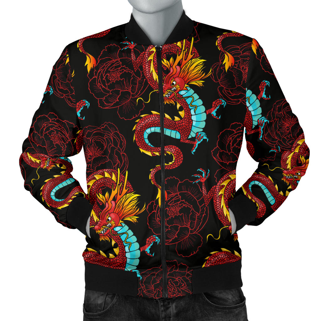 Chinese Dragons and Peonies Design Men Bomber Jacket