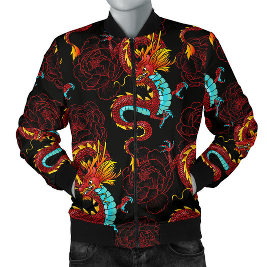Chinese Dragons and Peonies Design Men Bomber Jacket