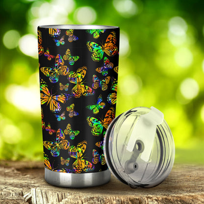 Butterfly Neon Color Print Pattern Tumbler