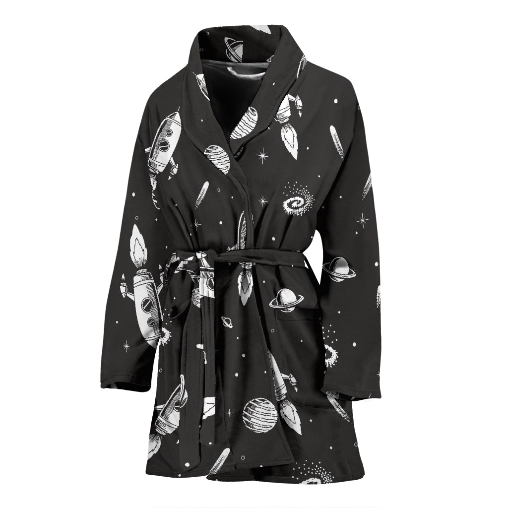 Space Rocket Print Design LKS303 Women Bathrobe